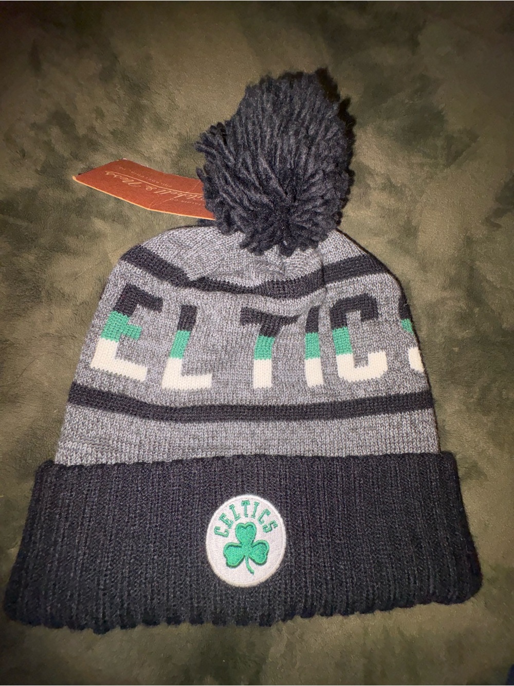 Mitchell & Ness Celtics Knit Pom Beanie - Gray, Black & Green